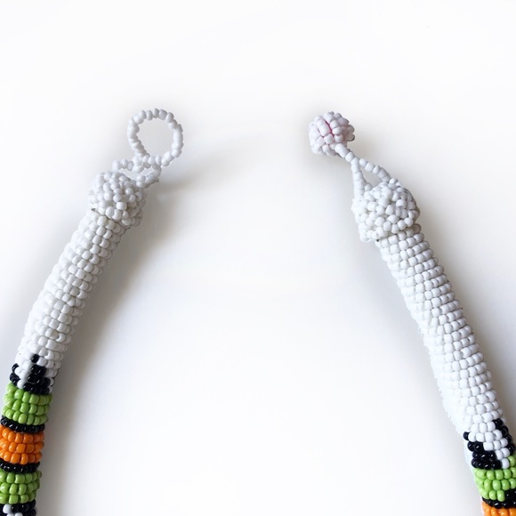 Lime green orange white handmade beaded necklace - Picture 3 of 3